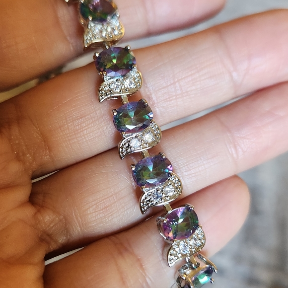 New 925 Silver Oval Cut Mystic Topaz Diamond Bracelet for Women with Extention - Picture 7 of 11
